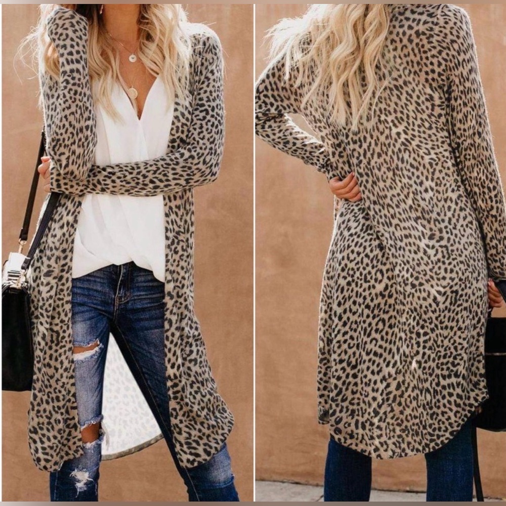 Leopard Print Open Front Cardigan